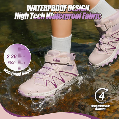 girls hiking boots with waterproof protection for school, daily wear, family outings, wet grass and light rain [color:LightPurple]