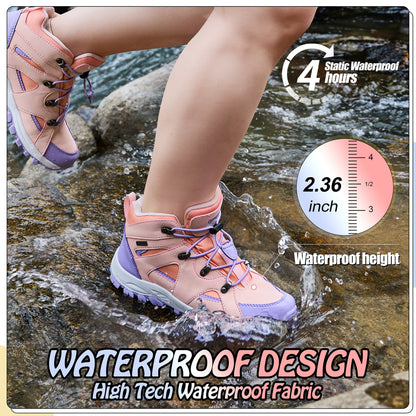 kids hiking boots with waterproof protection for school, playground, park, wet grass and light rain [color:Peach]