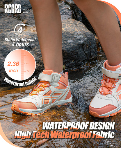 girls hiking boots with waterproof protection for nature trails, family hiking, outdoor exploring, wet grass and light rain [color:Peach]