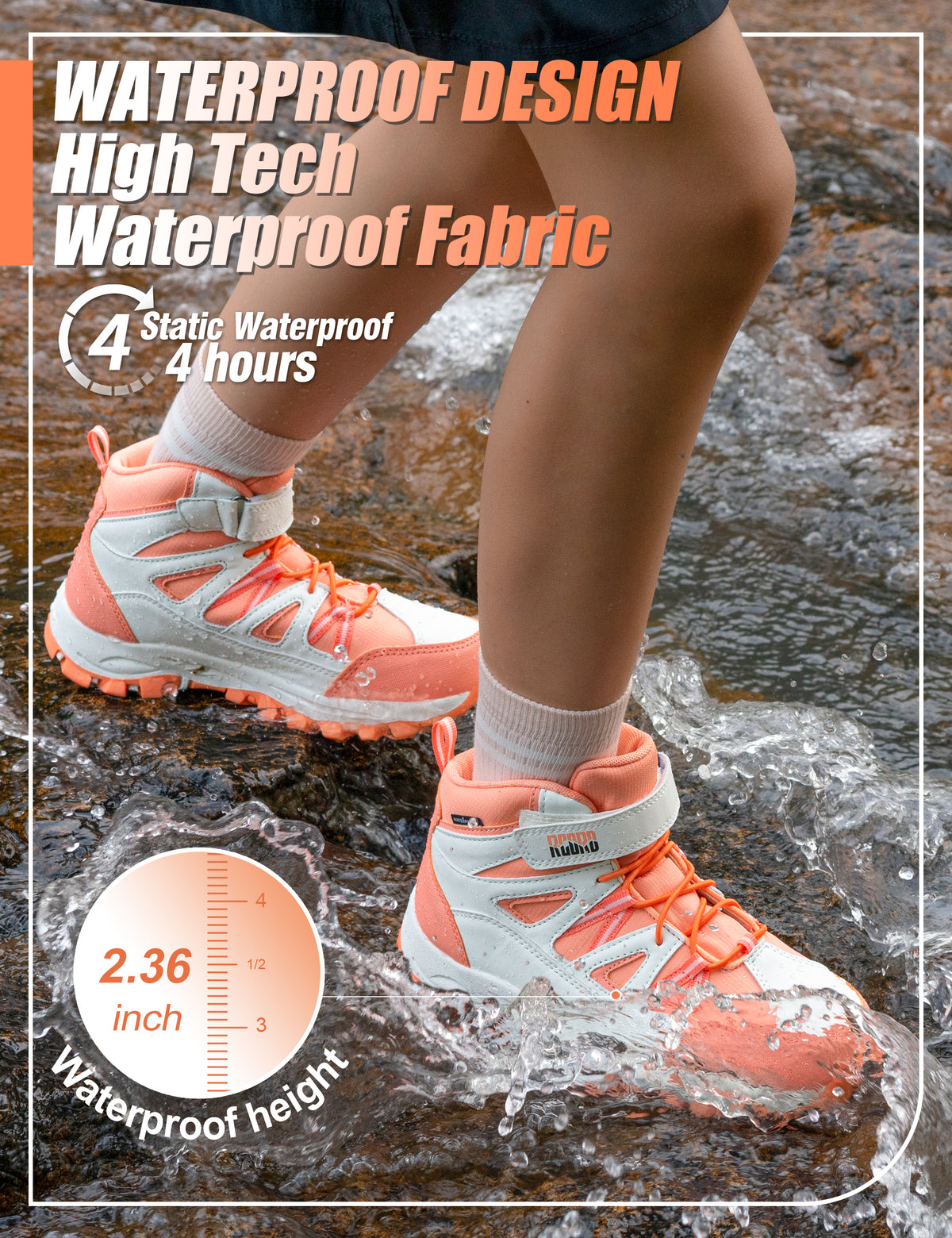 girls hiking boots with waterproof protection for rocky trails, dirt paths, outdoor adventures, wet grass and light rain [color:Peach]