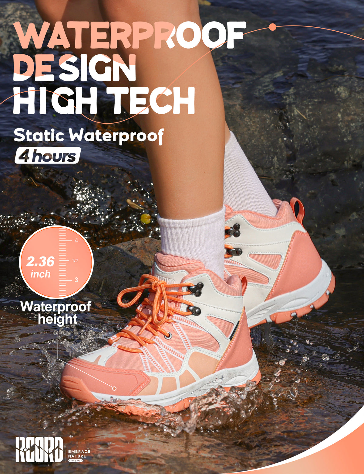 kids hiking boots with waterproof protection for uneven trails, family hiking, trail walking, wet grass and light rain [color:Peach]