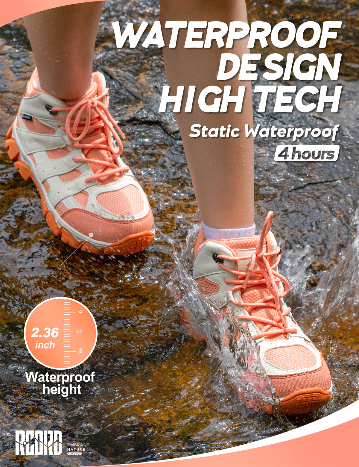 kids hiking boots with waterproof protection for school, playground, walking, wet grass and light rain [color:Peach]