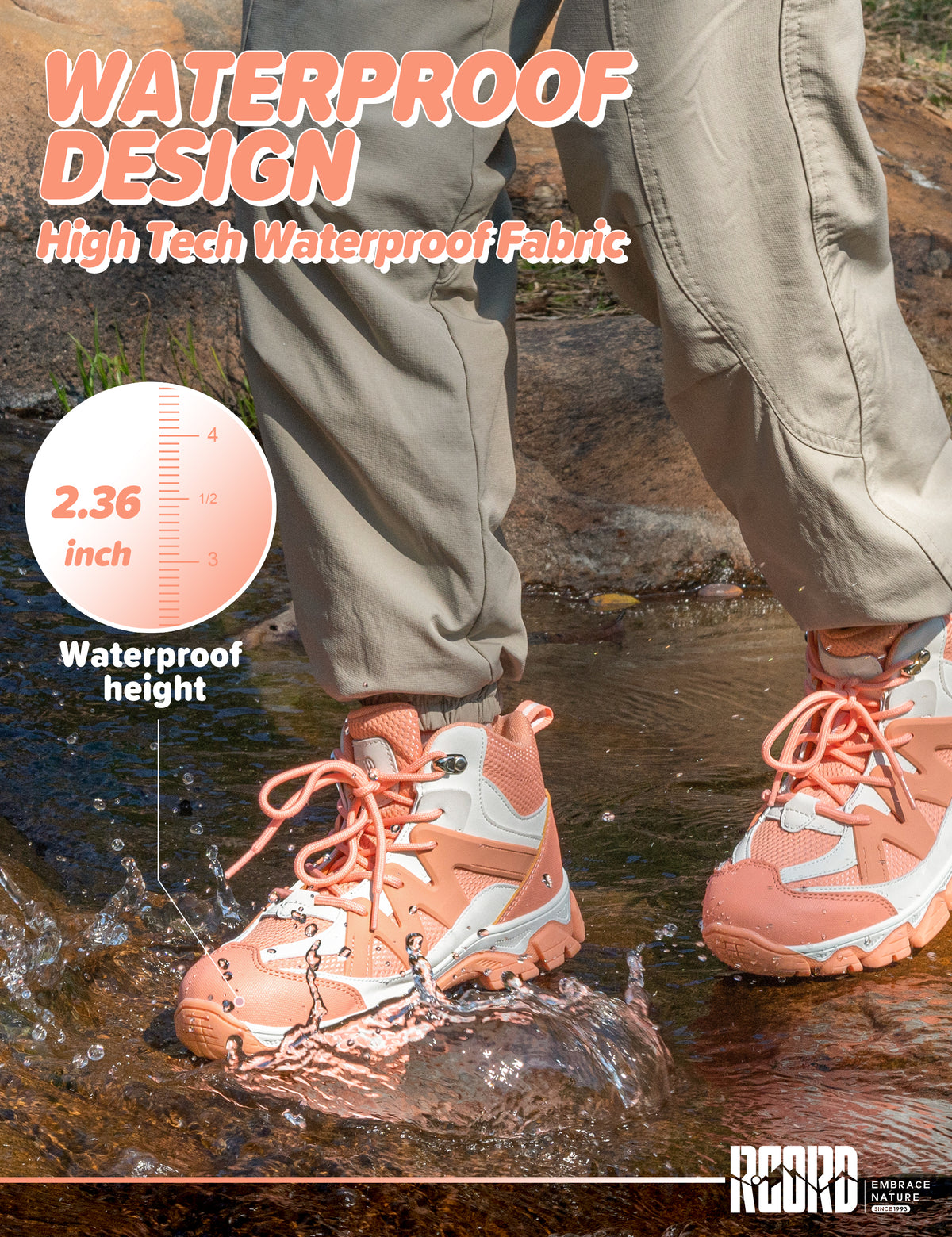 kids hiking boots with waterproof protection for park, travel, easy trails, wet grass and light rain [color:Peach]
