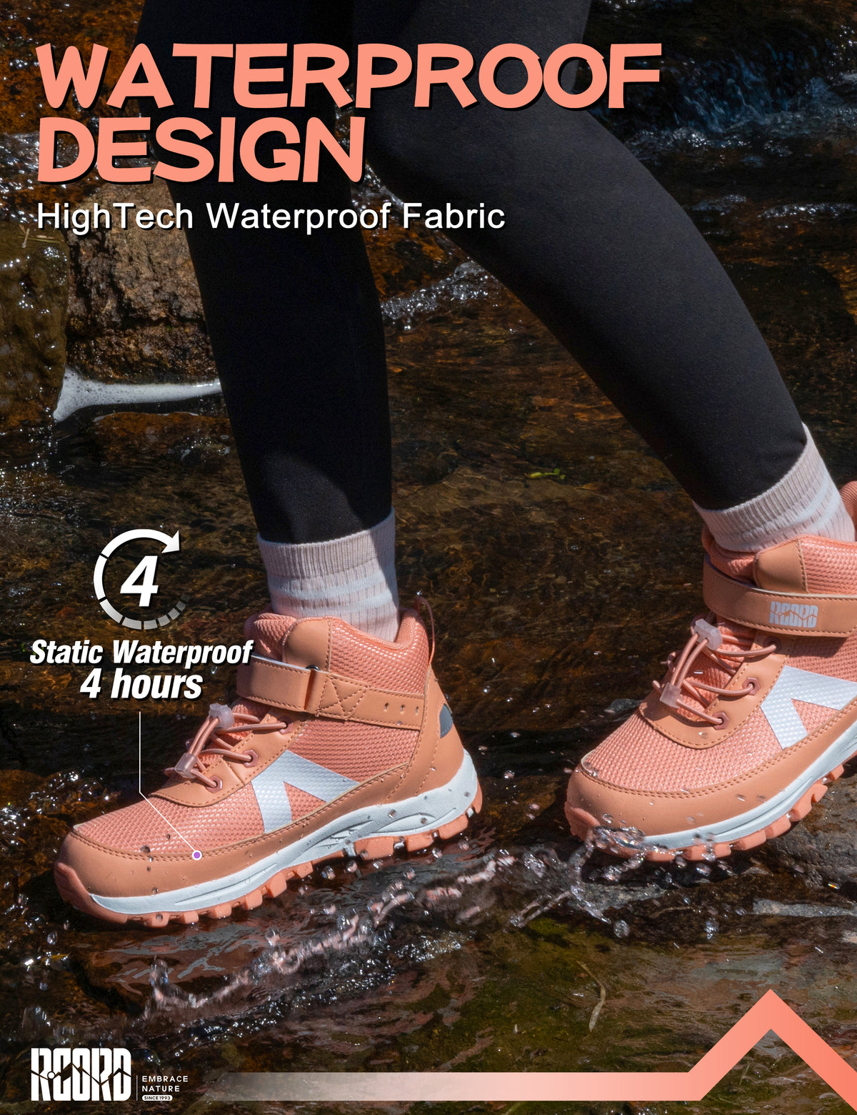girls hiking boots with waterproof protection for walking, park, playground, wet grass and light rain [color:Peach]
