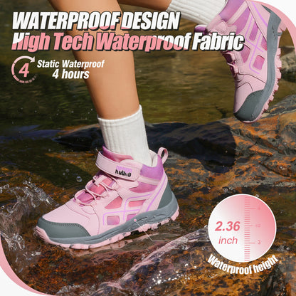 girls hiking boots with waterproof protection for nature trails, family hiking, outdoor exploring, wet grass and light rain [color:Pink]