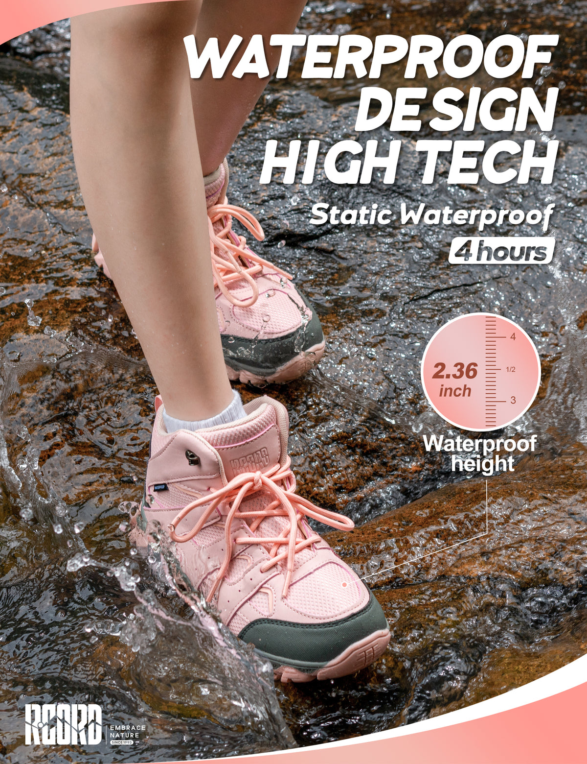 kids hiking boots with waterproof protection for school, playground, walking, wet grass and light rain [color:Pink]