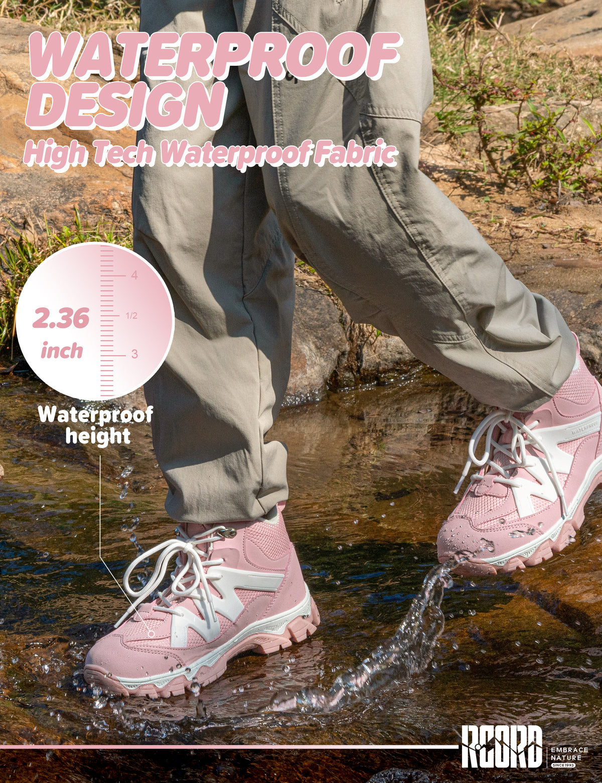 kids hiking boots with waterproof protection for park, travel, easy trails, wet grass and light rain [color:Pink]
