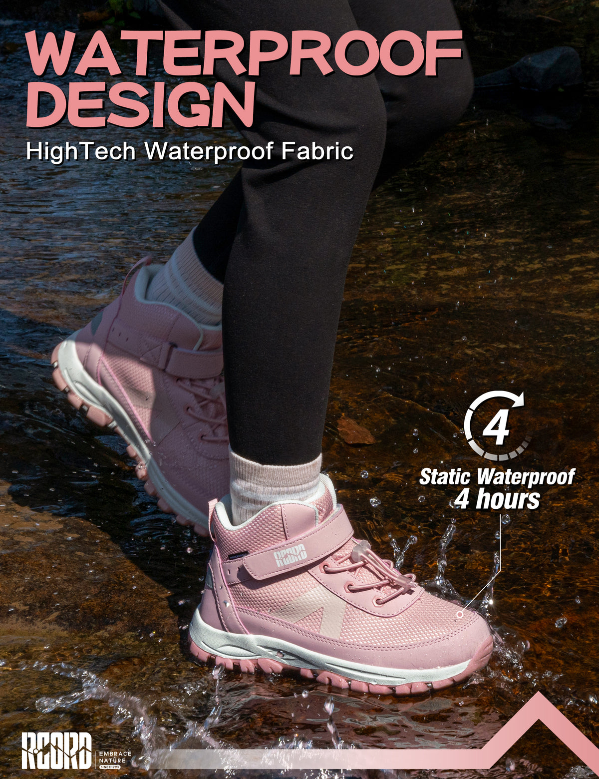 girls hiking boots with waterproof protection for walking, park, playground, wet grass and light rain [color:Pink]