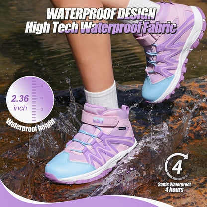 girls hiking boots with waterproof protection for school, daily wear, family outings, wet grass and light rain [color:PinkPurple]