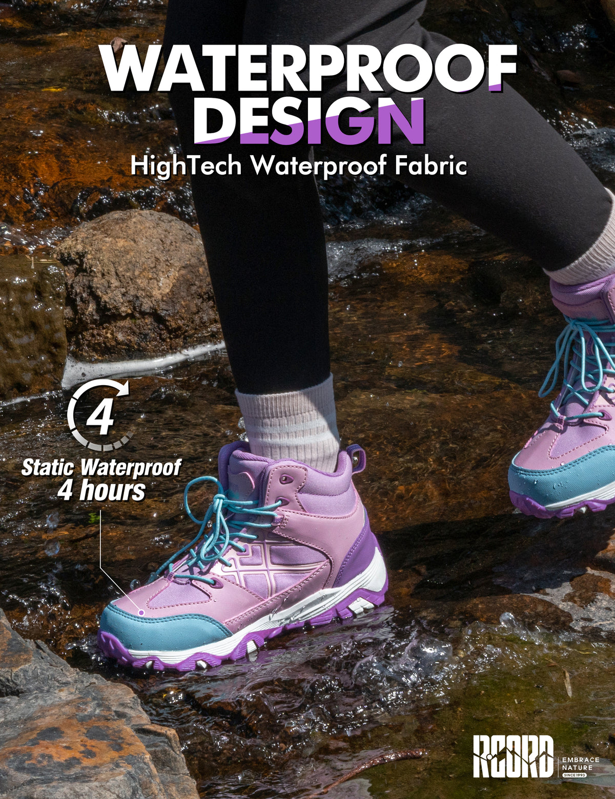 girls hiking boots with waterproof protection for playground, park, outdoor play, wet grass and light rain [color:Purple]