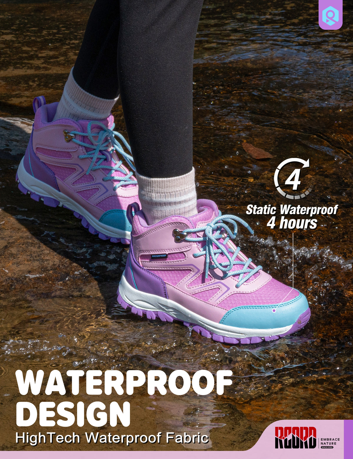 boys hiking boots with waterproof protection for outdoor play, walking, easy trails, wet grass and light rain [color:Purple]