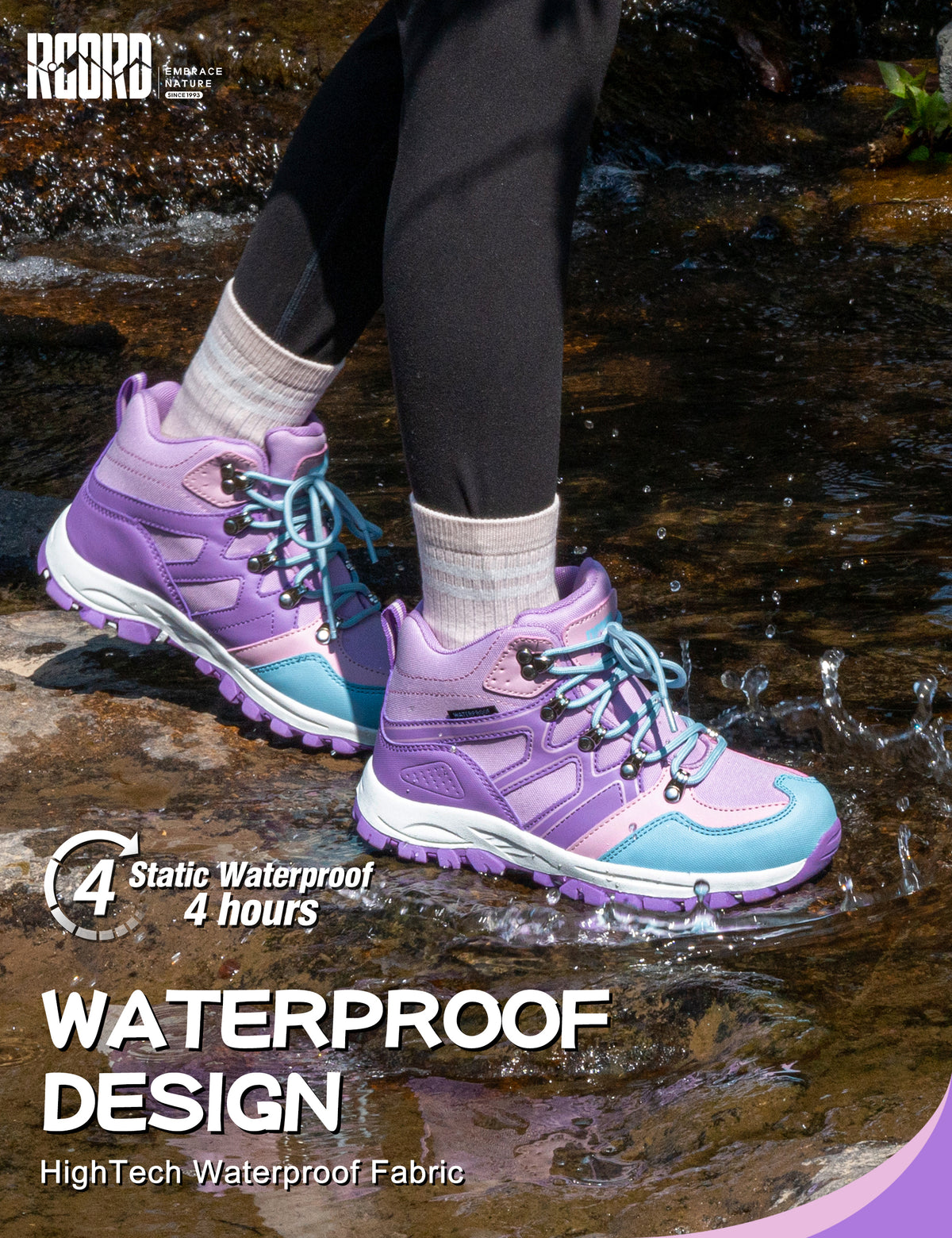 kids hiking boots with waterproof protection for school, park, weekend walks, wet grass and light rain [color:Purple]