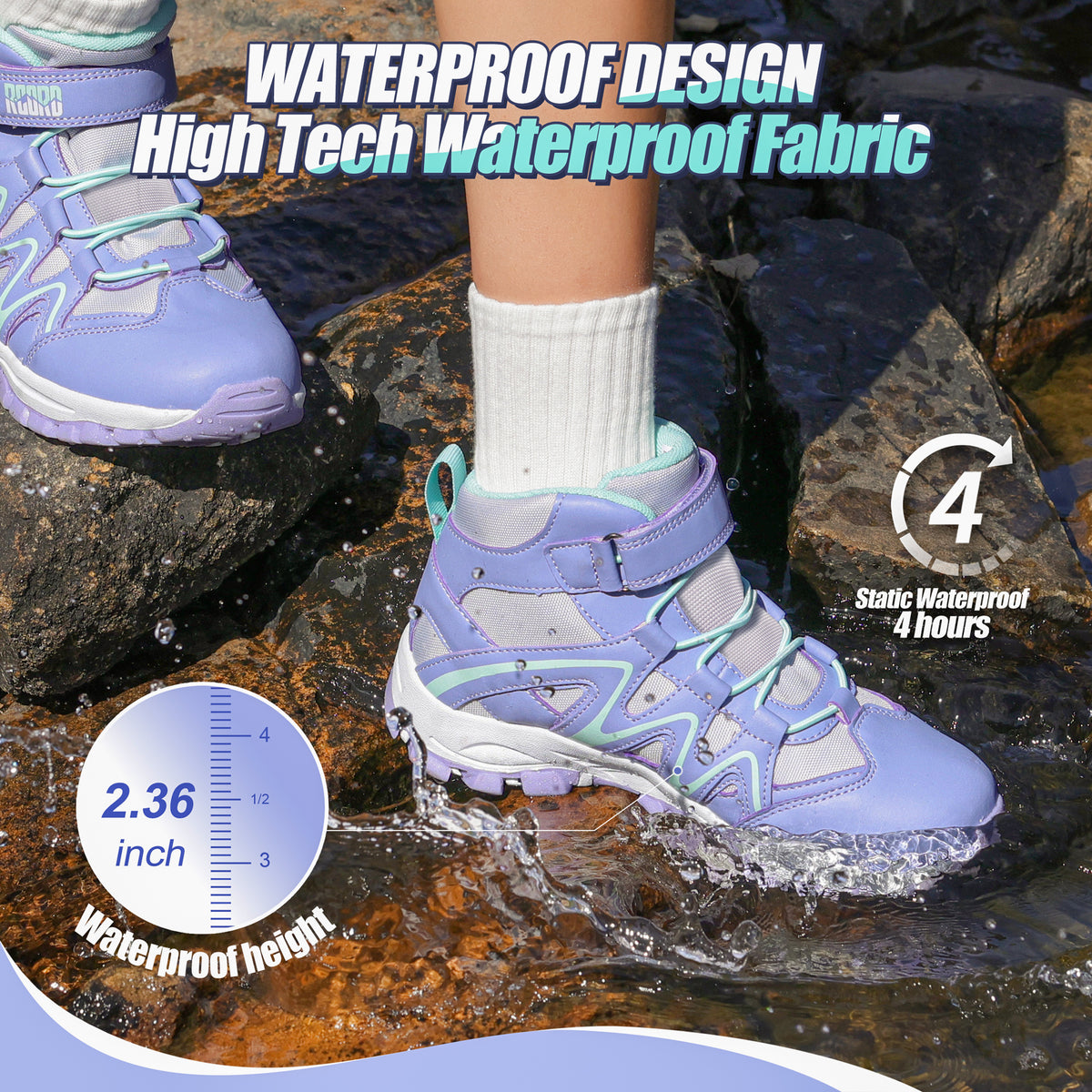 girls hiking boots with waterproof protection for school, daily wear, family outings, wet grass and light rain [color:Turquoise]