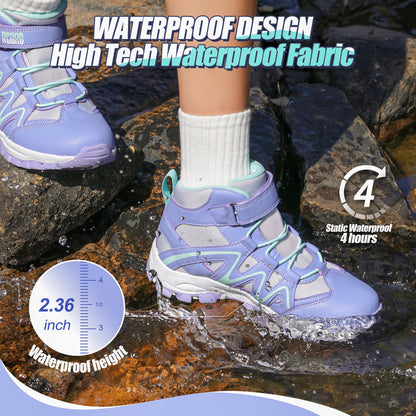 girls hiking boots with waterproof protection for school, daily wear, family outings, wet grass and light rain [color:Turquoise]