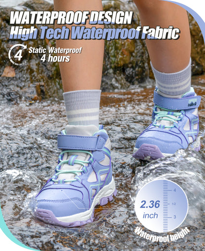 girls hiking boots with waterproof protection for nature trails, family hiking, outdoor exploring, wet grass and light rain [color:Turquoise]
