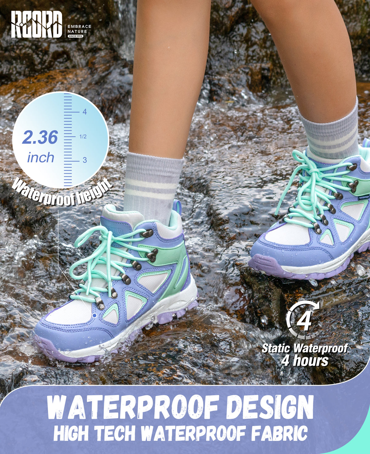 kids hiking boots with waterproof protection for nature walks, day hikes, warm-weather trails, wet grass and light rain [color:Turquoise]