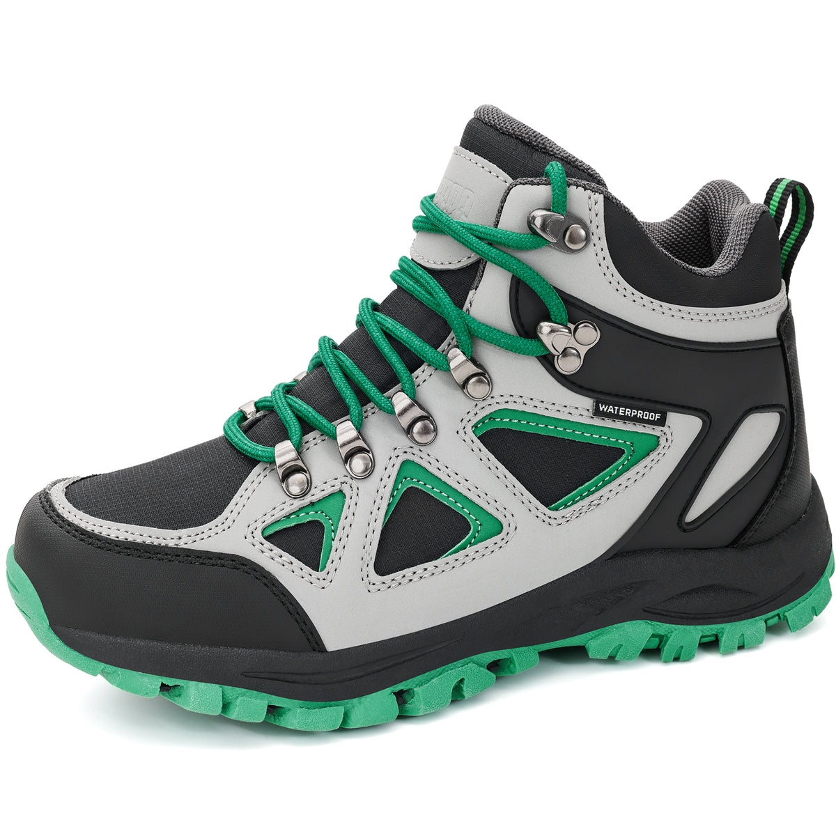 Waterproof kids hiking boots for family hiking, camping [color:BlackGreen]
