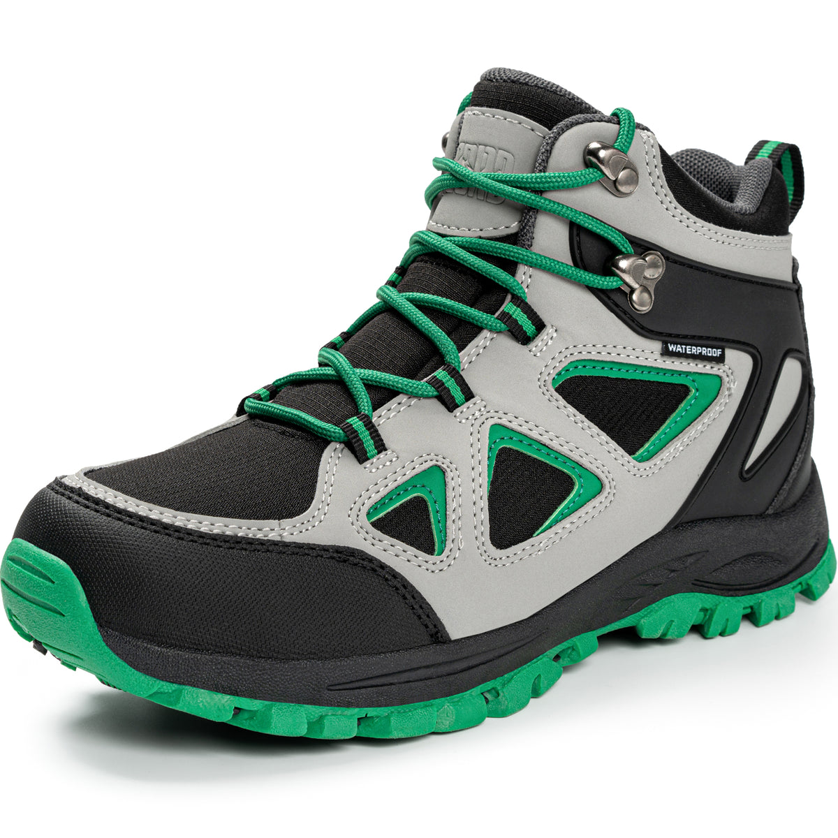 Waterproof kids hiking boots for nature walks, day hikes, warm-weather trails [color:BlackGreen]
