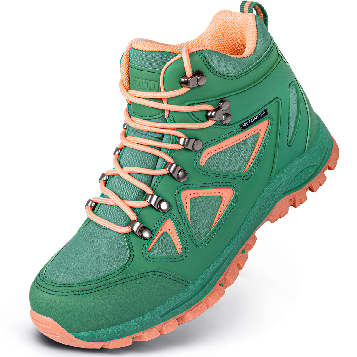 Waterproof kids hiking boots for family hiking, camping [color:GreenPeach]