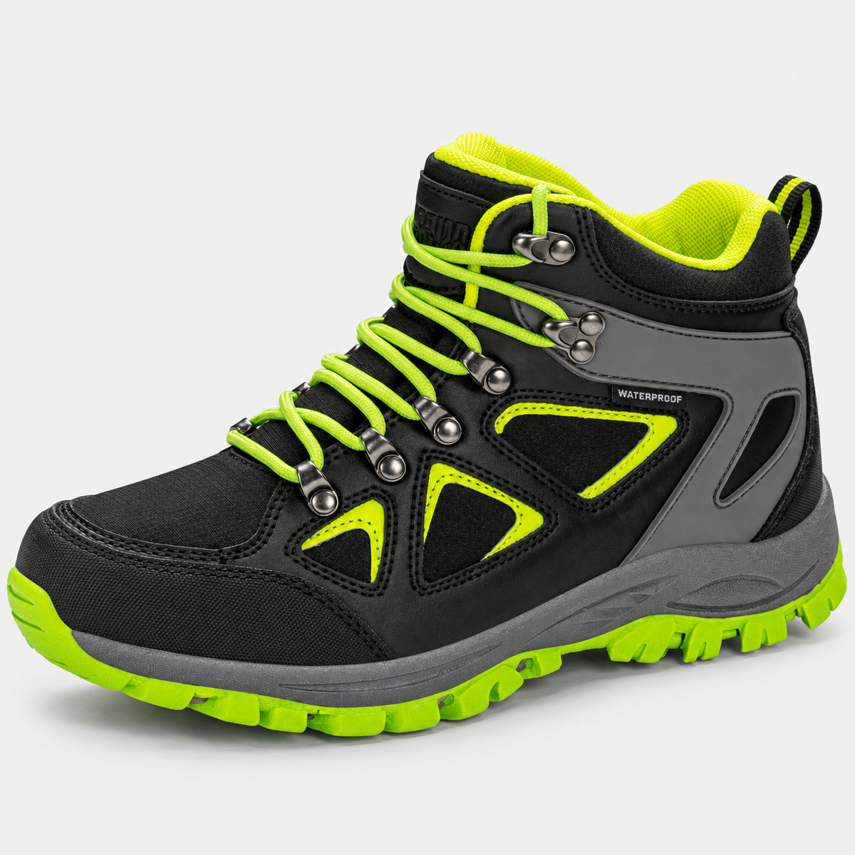 Waterproof kids hiking boots for family hiking, camping [color:NeonGreen]