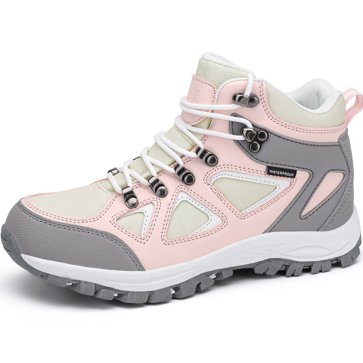 Waterproof kids hiking boots for family hiking, camping [color:PinkGrey]