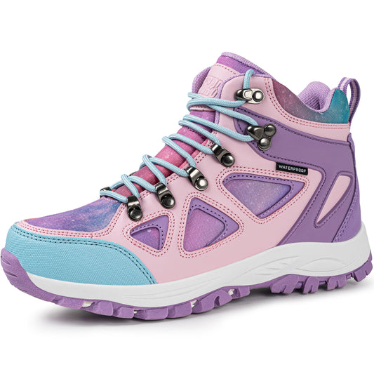 Waterproof kids hiking boots for family hiking, camping [color:Purple]