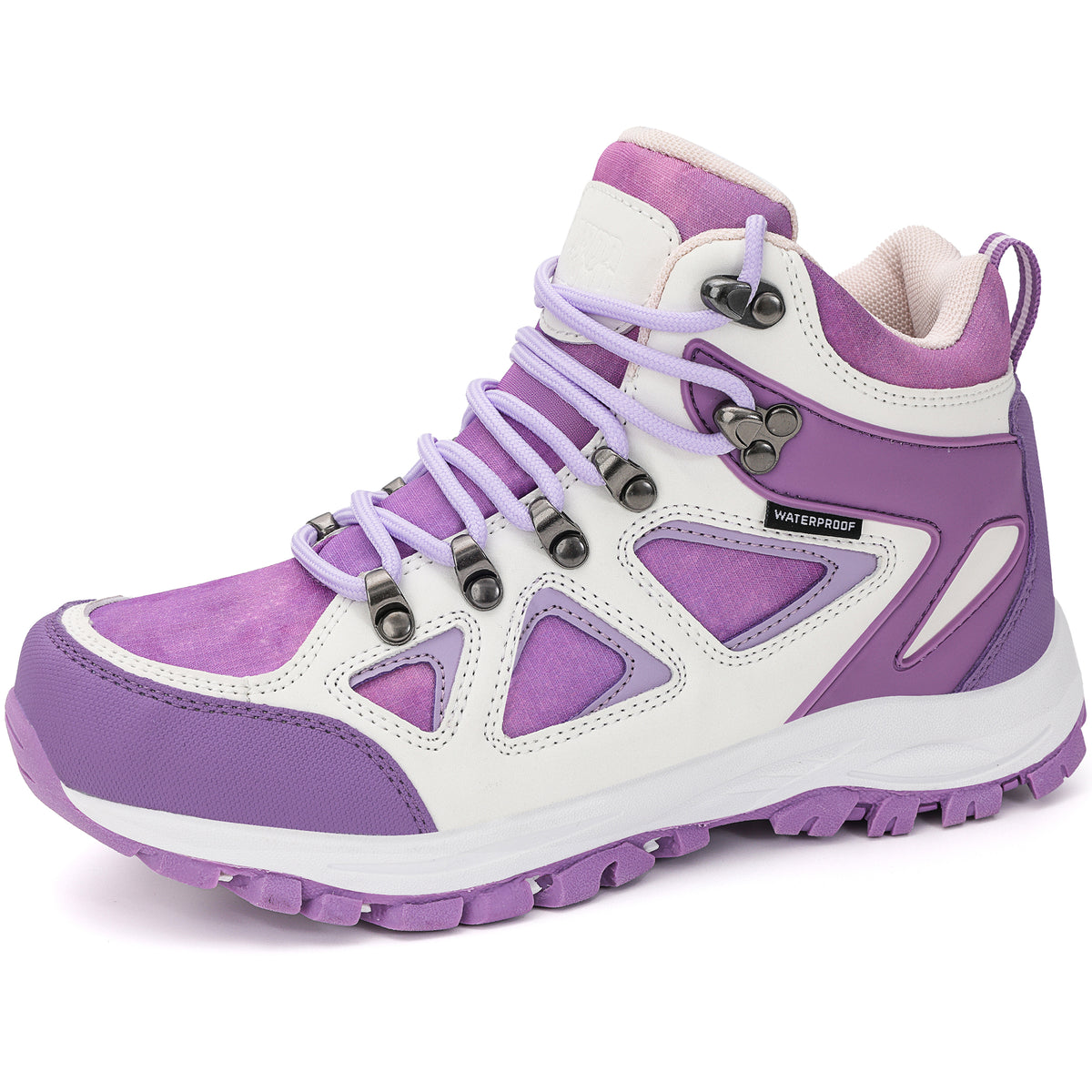 Waterproof kids hiking boots for family hiking, camping [color:PurpleWhite]