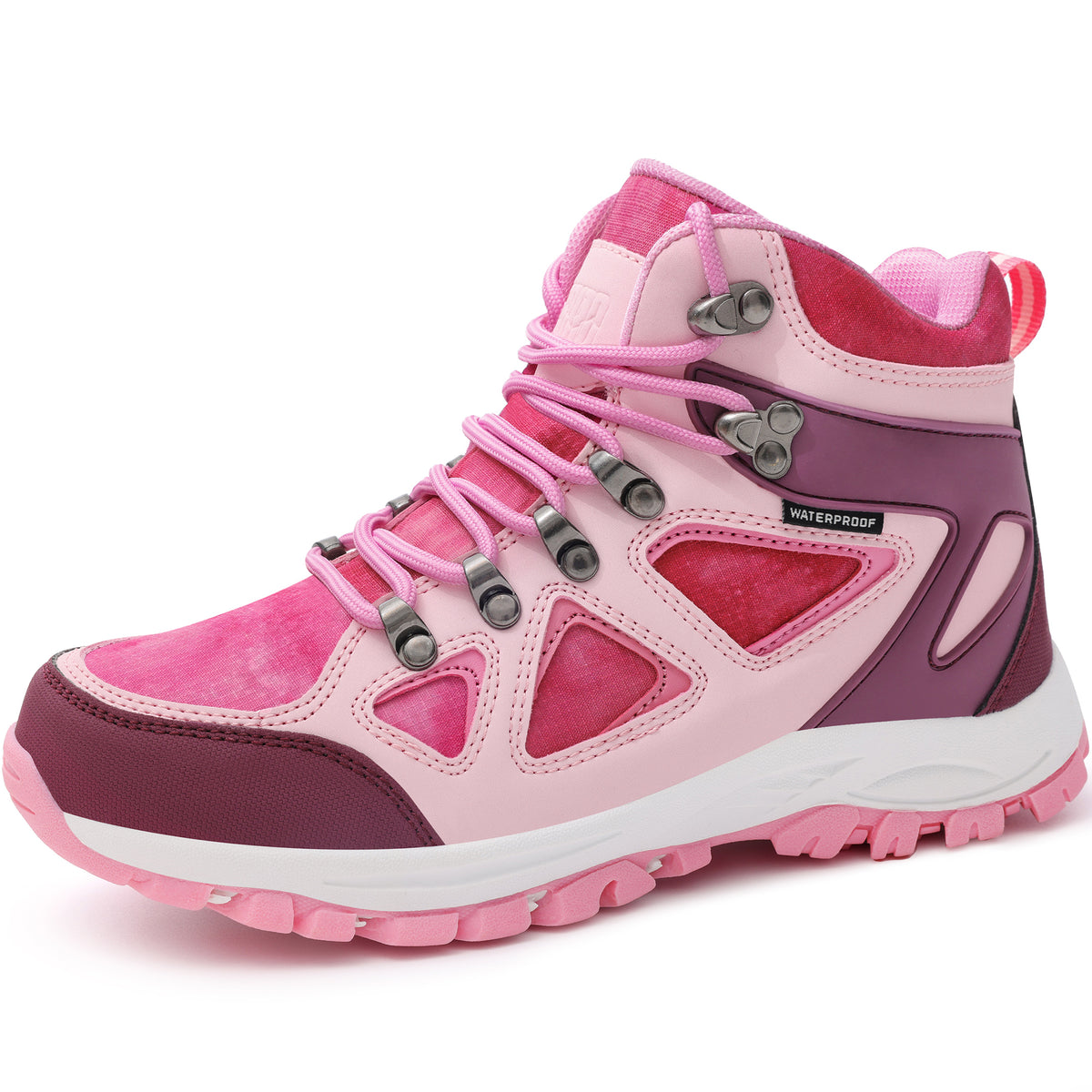 Waterproof kids hiking boots for family hiking, camping [color:Rose]