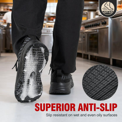Slip-resistant men's work shoes for wet restaurant kitchen floors [color:Black]
