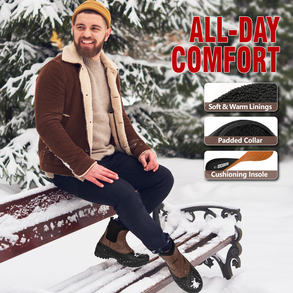 Cushioned step comfort in men's snow boots for neighborhood winter walks [color:Brown]