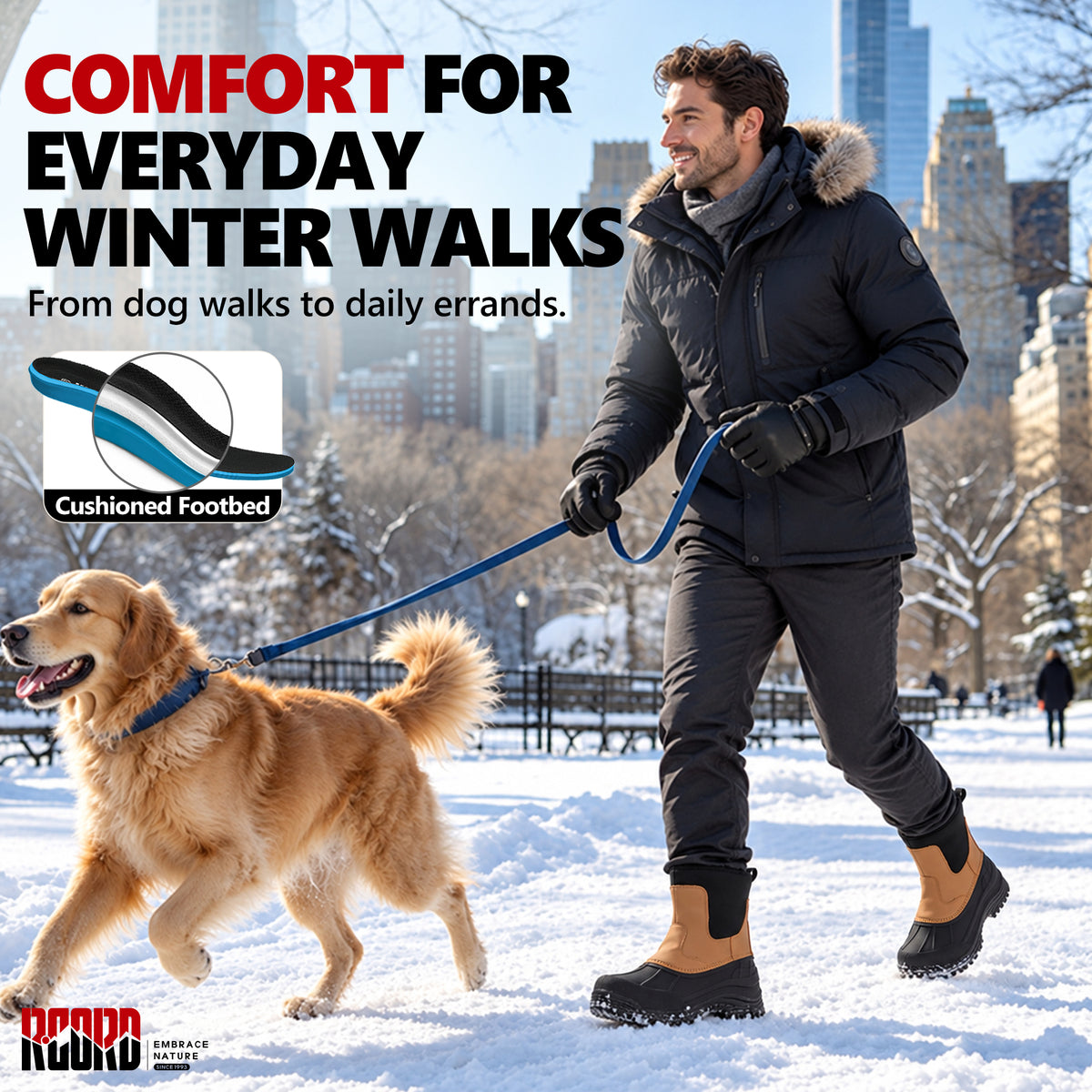 Cushioned step comfort in men's snow boots for neighborhood winter walks [color:Khaki]