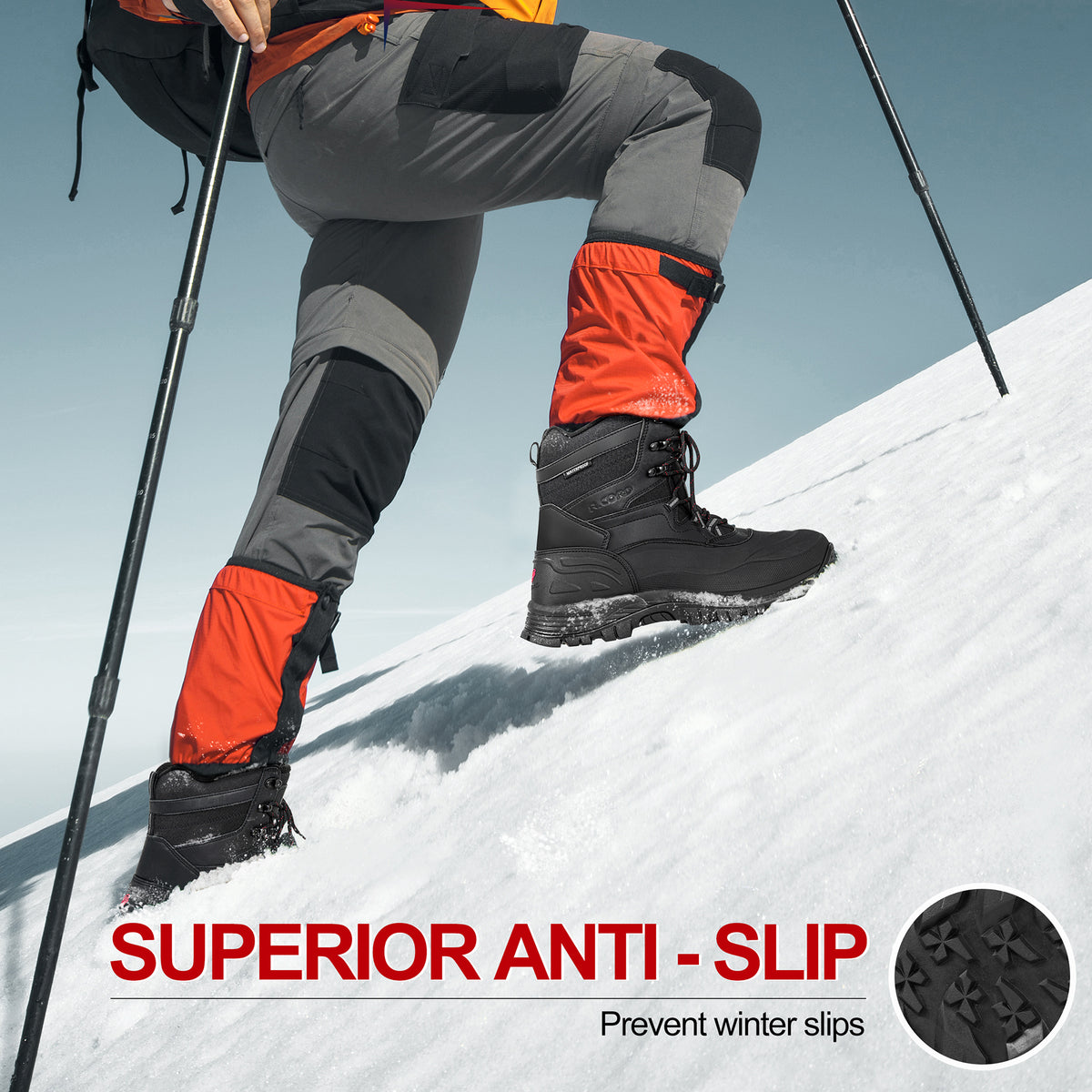 Deep-lug rubber traction on men's snow boots for icy sidewalks and packed snow [color:Black]

