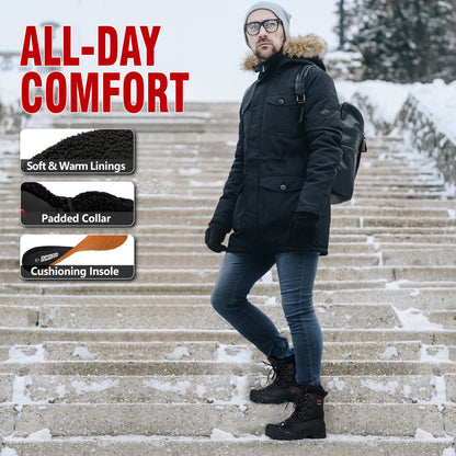 Removable cushioned insole comfort in men's snow boots for extended walks [color:Black]
