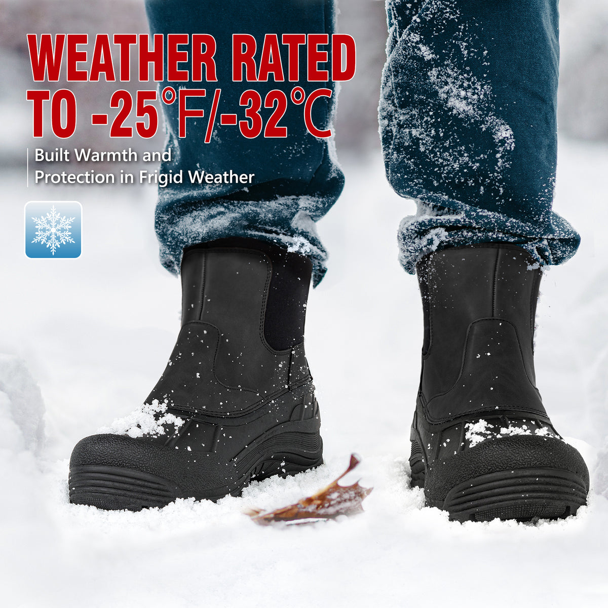Warm insulated lining in men's snow boots for chilly mailbox trips [color:Black]