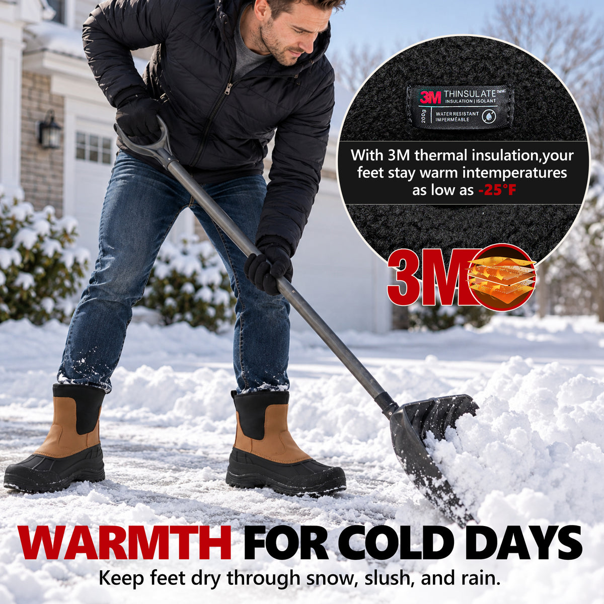 Warm insulated lining in men's snow boots for chilly mailbox trips [color:Khaki]