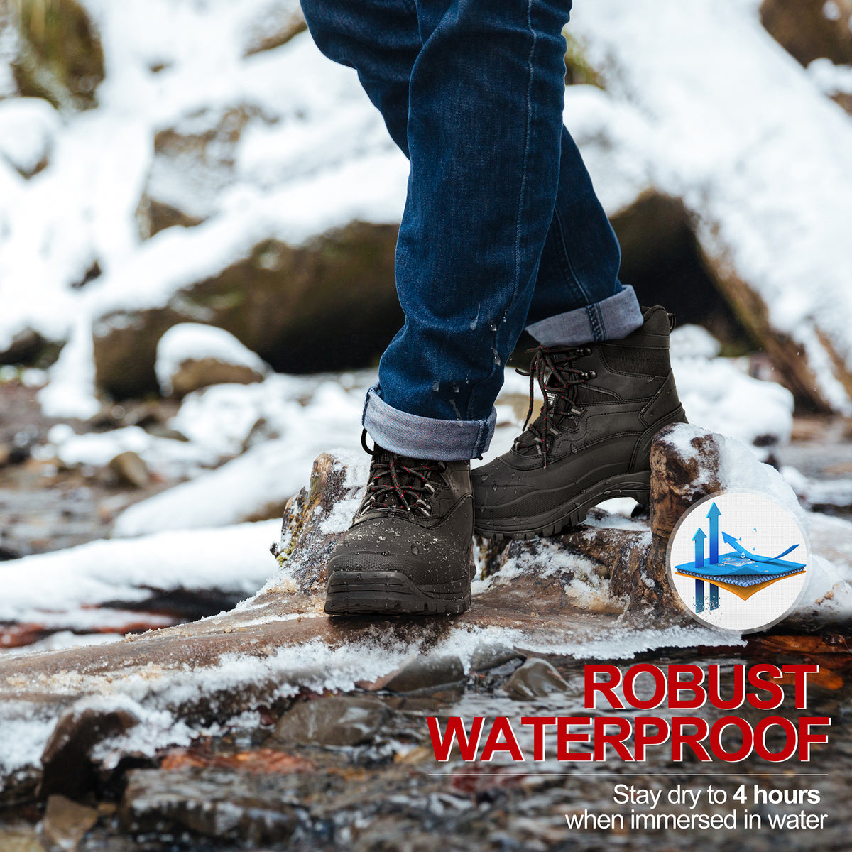 Waterproof men's snow boots for winter dog walks through snow and slush [color:Black]
