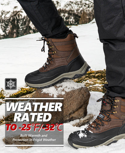 Waterproof men's snow boots for winter dog walks through snow and slush [color:Brown]
