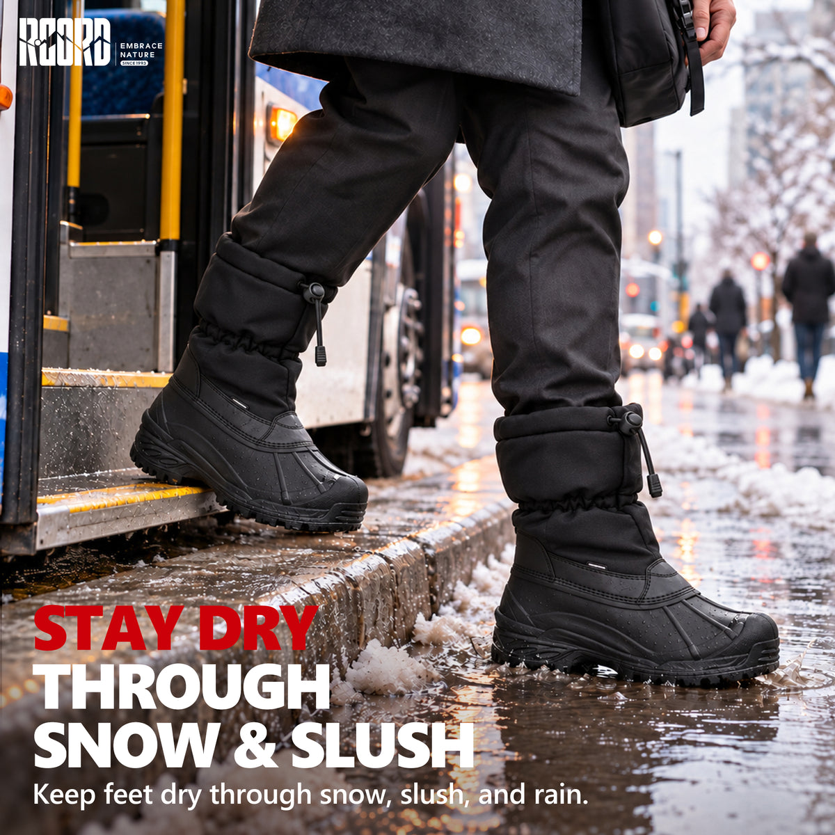 Waterproof men's snow boots for snow-covered driveways and outdoor chores [color:Black]
