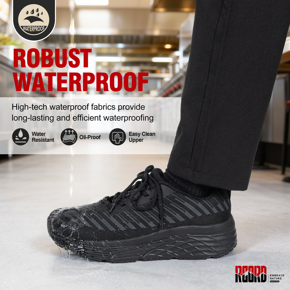Men's waterproof slip-resistant work shoes for restaurant kitchen service [color:Black]
