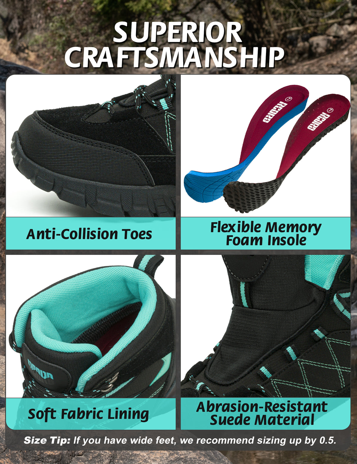 Mesh insole comfort for regular walks in changing outdoor conditions [color:Black]
