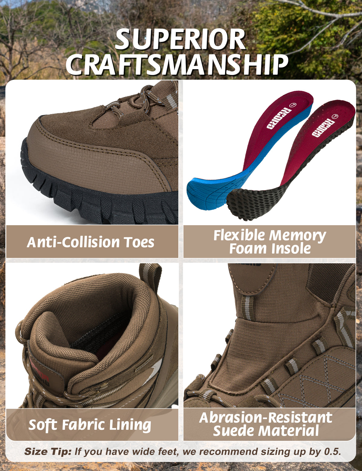 Mesh insole comfort for regular walks in changing outdoor conditions [color:Brown]

