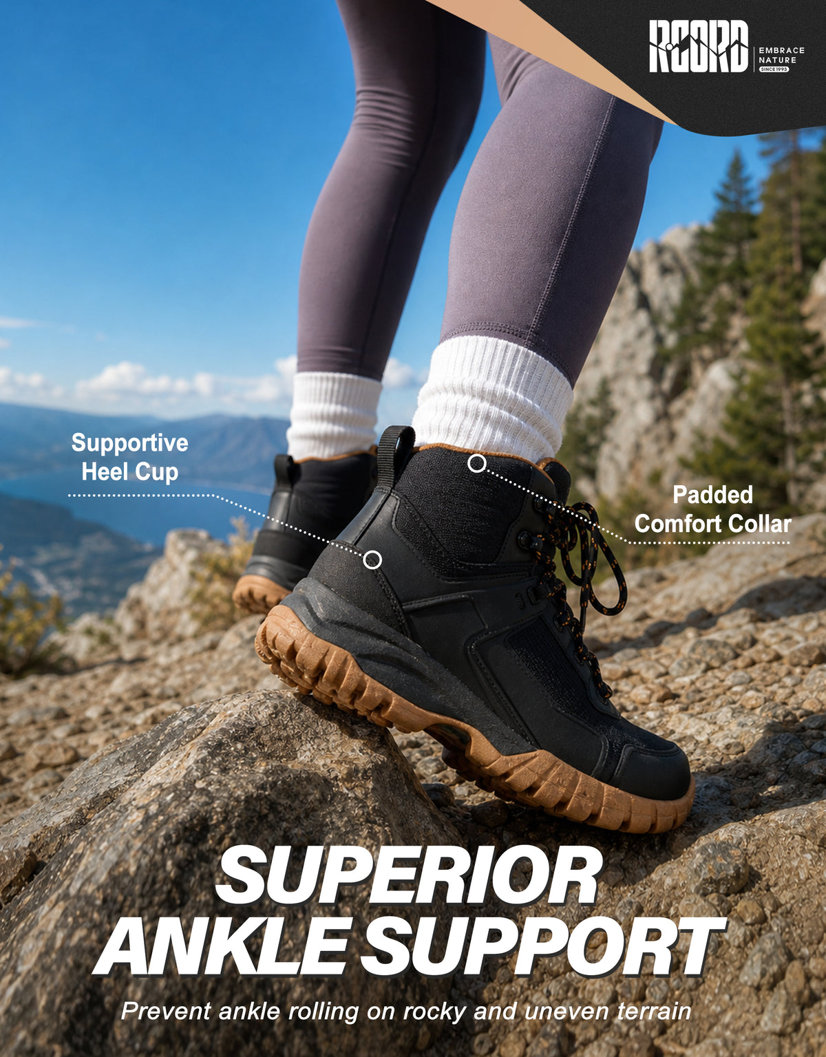 Mid-cut support for day hikes on changing terrain [color:Black]