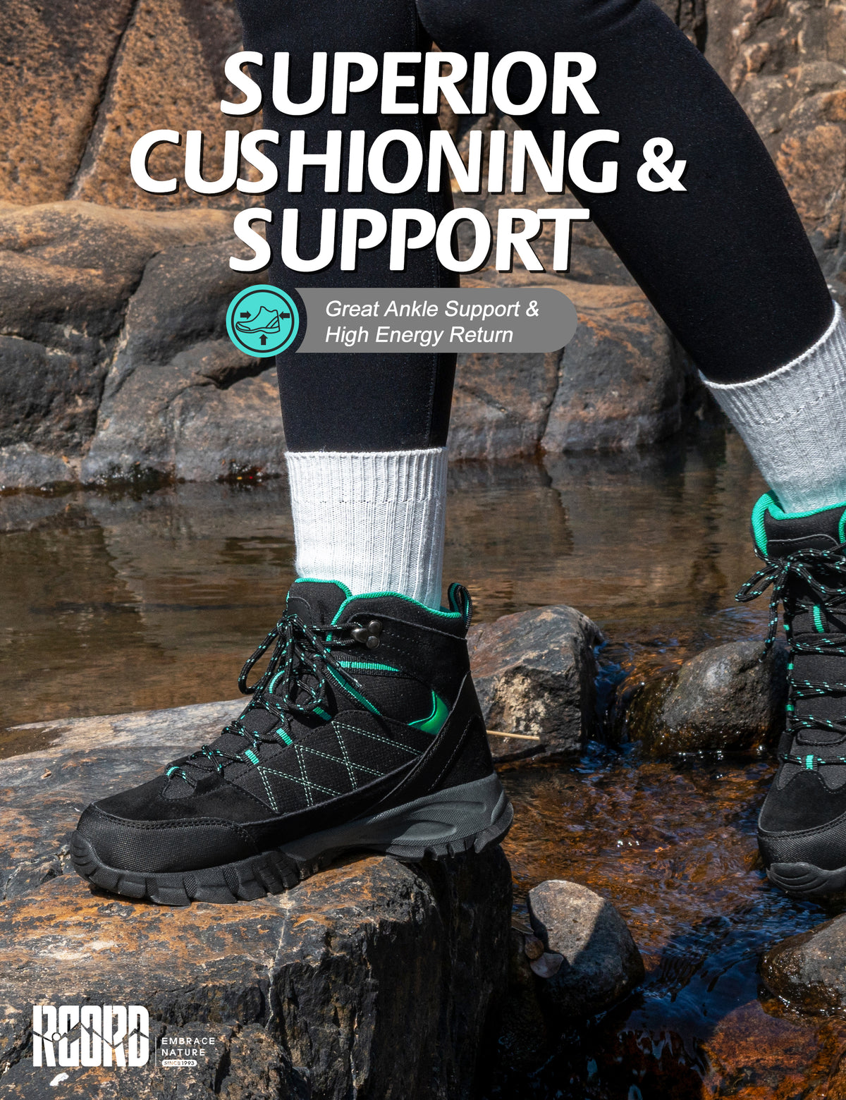 Mid-cut walking support for calm trails and uneven outdoor ground [color:Black]
