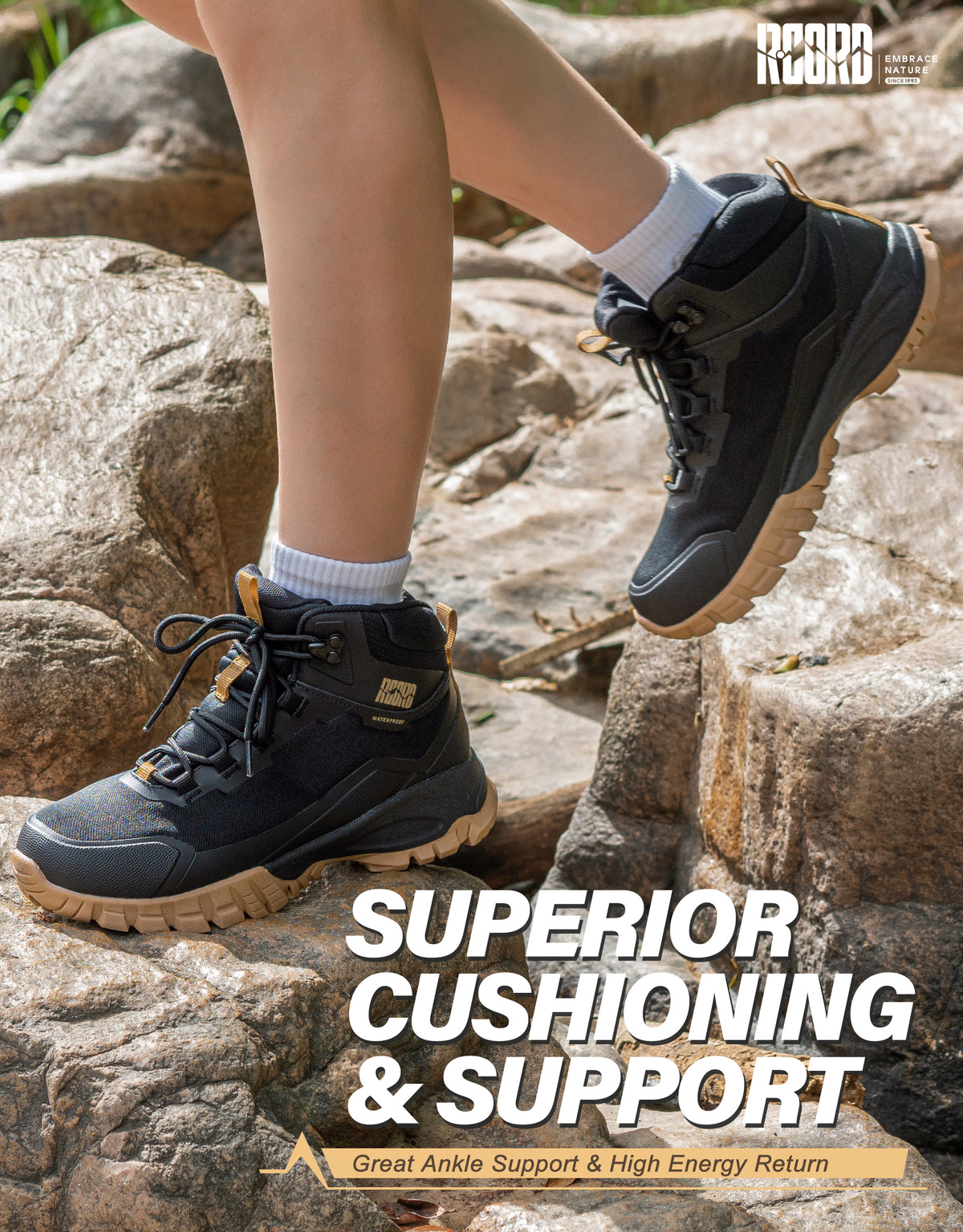 Mid-cut ankle support for regular walks on varied outdoor surfaces [color:Black]
