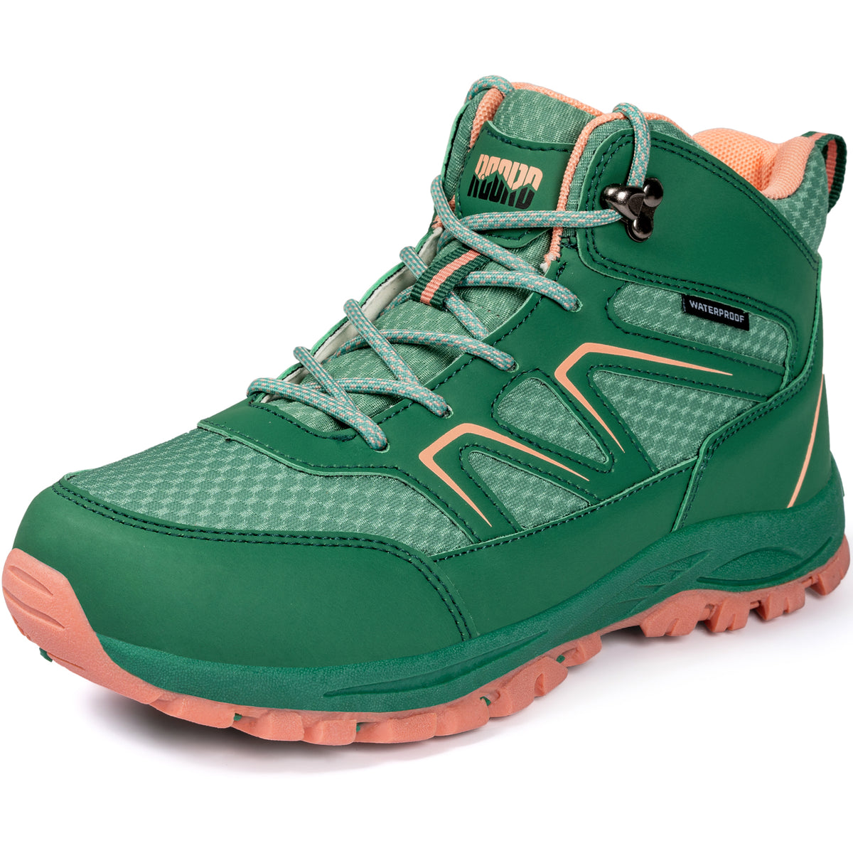 Non-slip boys hiking boots for outdoor play, walking, easy trails [color:GreenPeach]