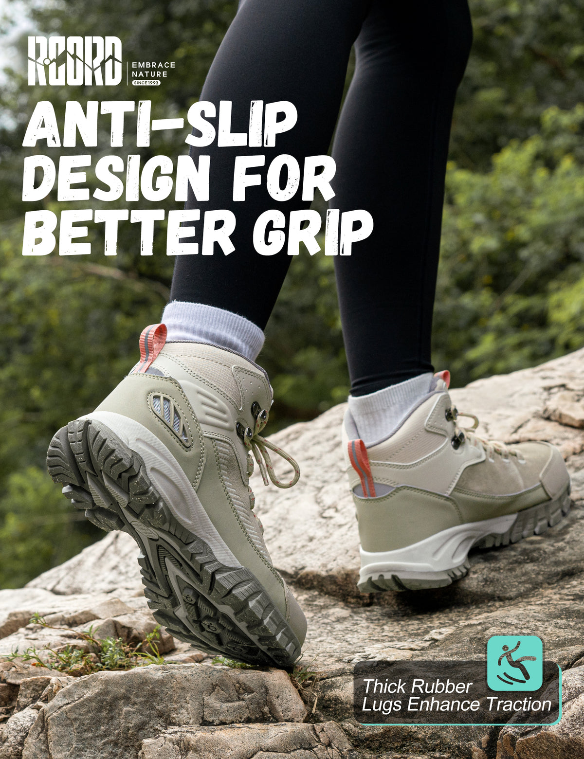 Non-slip traction for dirt trails, gravel and campsite paths [color:KHAKI]
