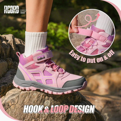 Protective toe waterproof girls hiking boots with hook-and-loop closure for quick fitting before nature trails and family hikes [color:Pink]