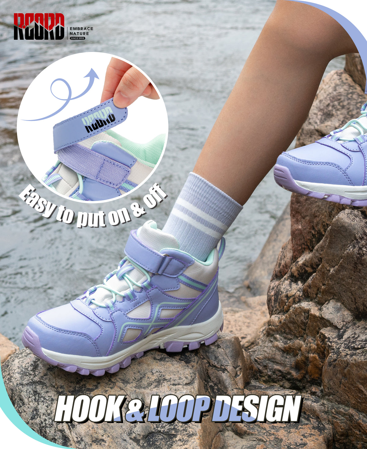 Protective toe waterproof girls hiking boots with hook-and-loop closure for quick fitting before nature trails and family hikes [color:Turquoise]