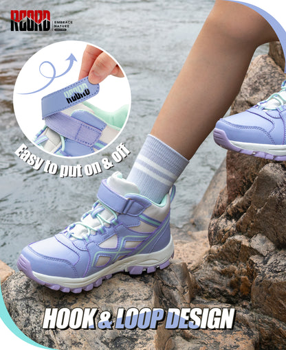 Protective toe waterproof girls hiking boots with hook-and-loop closure for quick fitting before nature trails and family hikes [color:Turquoise]