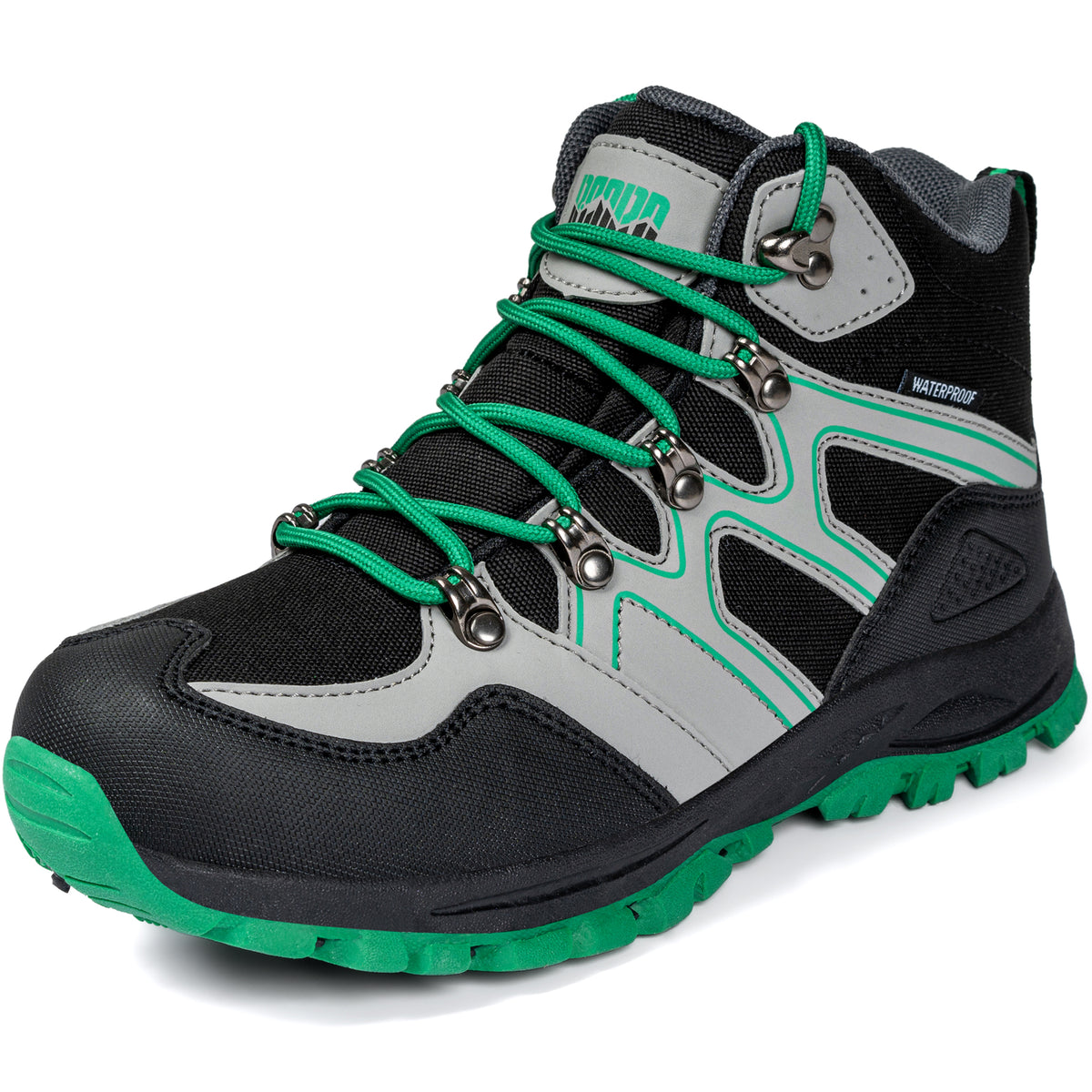 Kids hiking boots with protective toe coverage for school, park, weekend walks [color:BlackGreen]